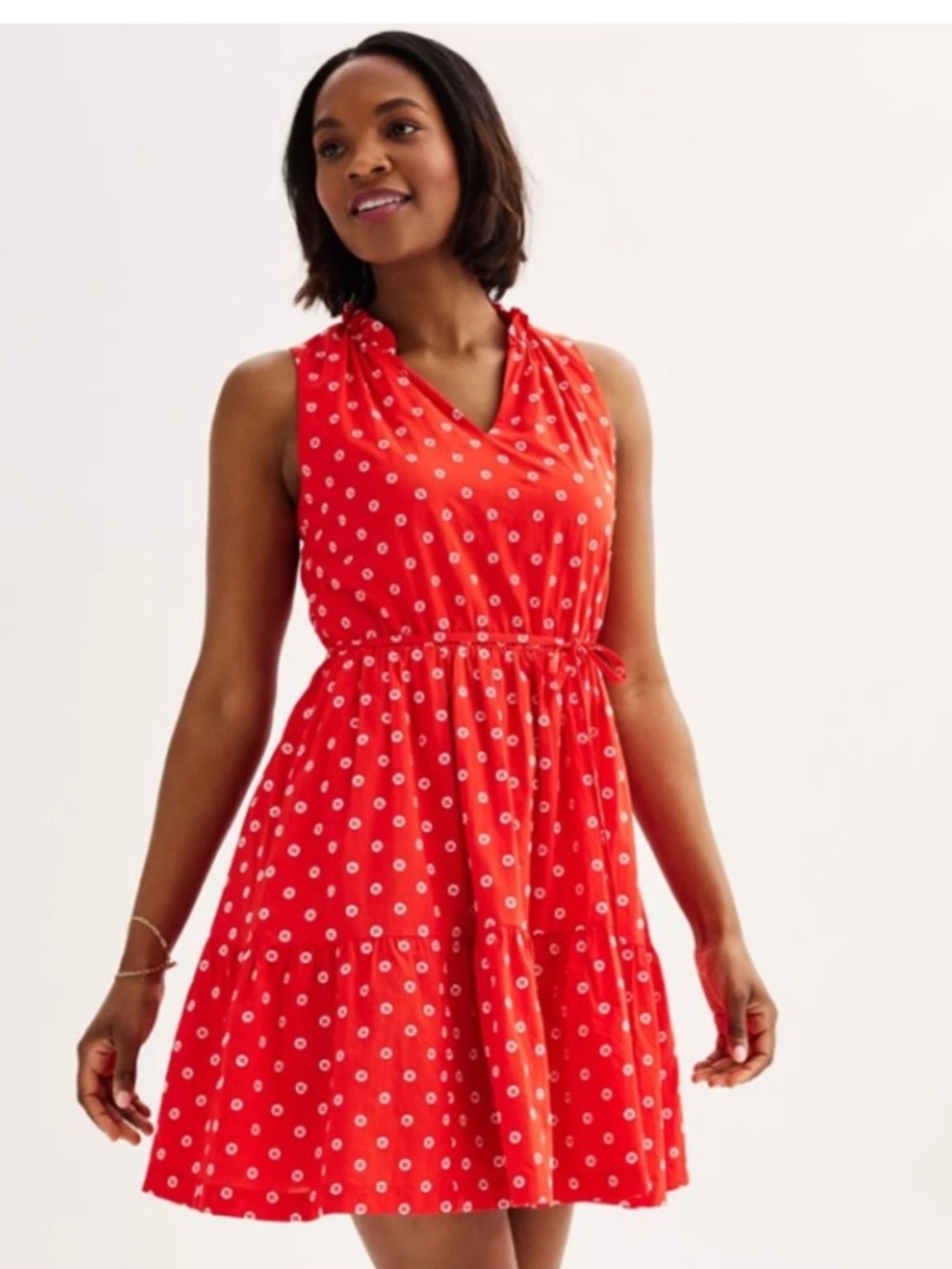 Draper James RSVP Ruffle Neck Tiered Mini Dress in Red and White Size XXL